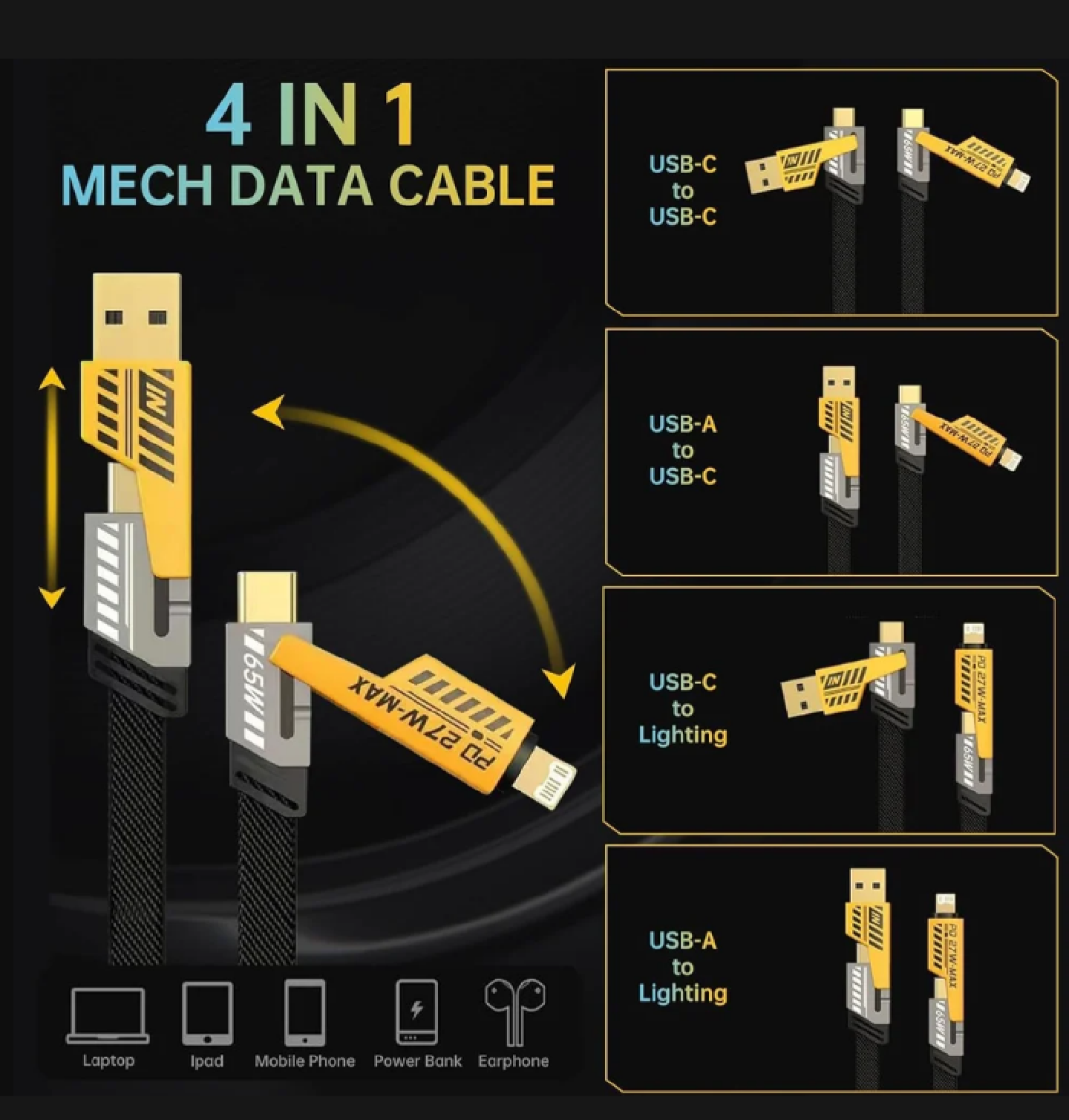 كابل 4 في 1 + كابل مجاني 🎁